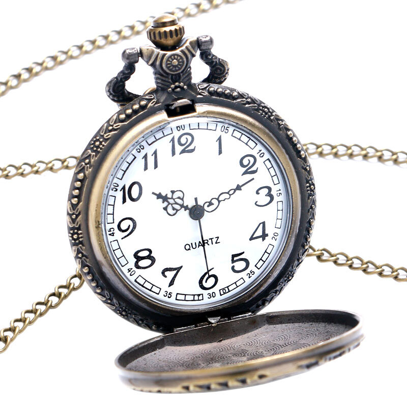 Relógio de Bolso Vintage Bronze com Corrente para Homens e Mulheres, Steampunk, Retro, Oco, Trem, Locomotiva, Quartzo, Colar, Pingente, Presente de Aniversário