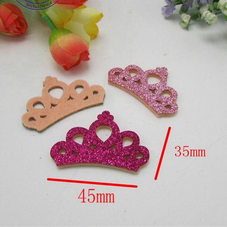 100pcs/lot Glitter Leather fabric Cute Princess Crown padded applique Crafts for headwear bag shoe garment DIY accessories