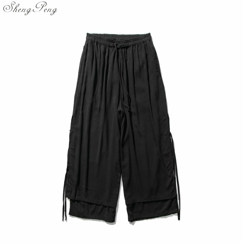 Pantalones de kung fu wushu para hombre, ropa tradicional china, pantalones cargo de estilo oriental de lino, Q780