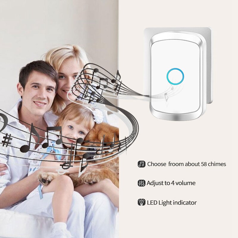 CACAZI อัจฉริยะ Wireless Doorbell 300M รีโมทคอนโทรล1ปุ่ม3ตัวรับสัญญาณไร้สาย LED Light Home Call Bell Chime