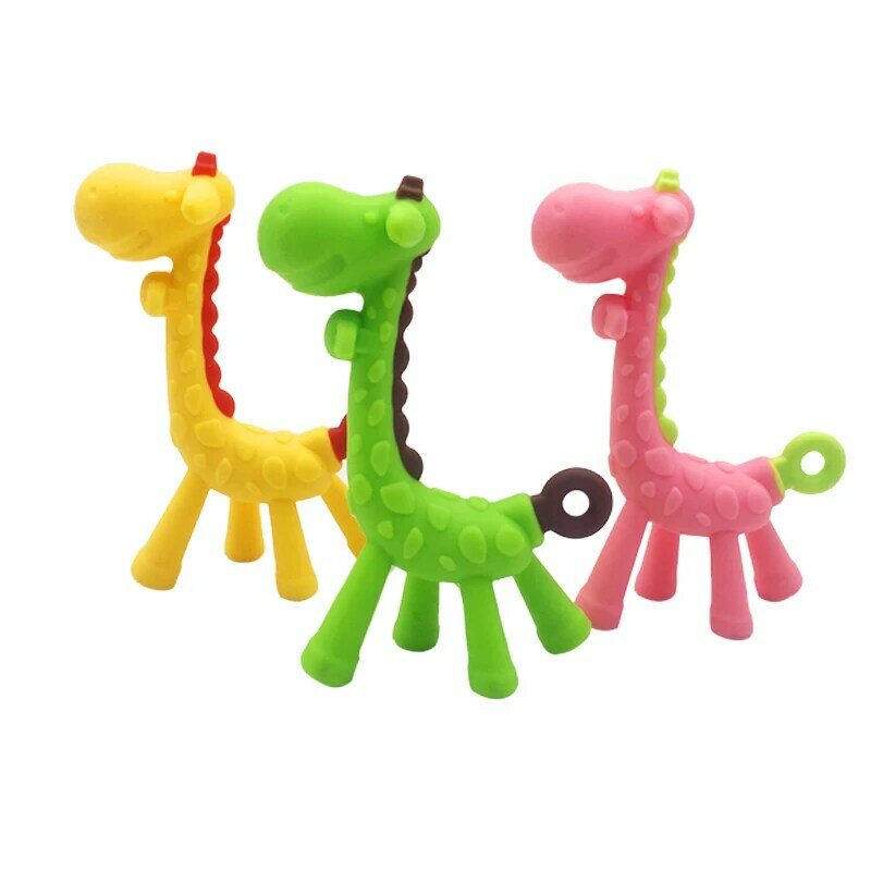 Lindo dibujo jirafa forma bebé mordedor silicona BPA libre seguro juguetes de dentición infantil nuevo COLLAR COLGANTE juguetes para la actividad del bebé