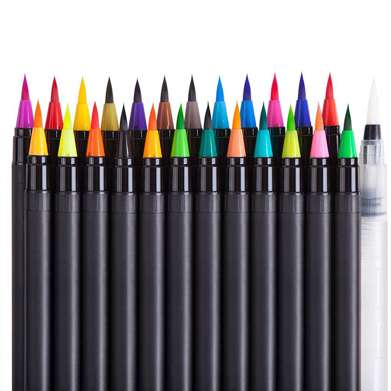 Watercolor Markers Pen Fineliner Coloring Sketching Calligraphy Drawing School Supplies Art Lettering Marker Felt Tip Brush Pens