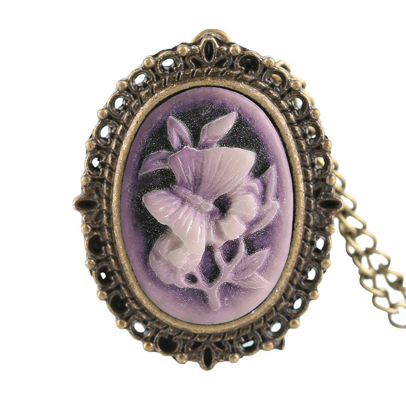 Ładny kwiat pani naszyjnik dla kobiet panie kwarcowy zegarek kieszonkowy dziewczyny dziewcząt prezenty brązu w stylu Vintage wisiorek łańcuch zegarki