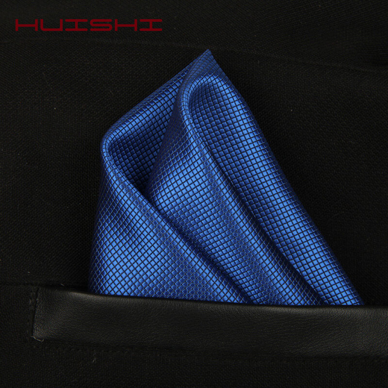 HUISHI Solid Pocket Square สำหรับผู้ชายตรวจสอบตารางผ้าเช็ดหน้าอุปกรณ์เสริมโพลีเอสเตอร์ Hanky สีทึบผ้าขนหนู Mouchoir สีดำสีขาว
