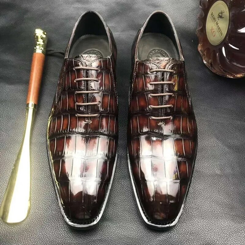 Мужская обувь из натуральной крокодиловой кожи, блестящая, 2 цвета, прочная, из крокодиловой кожи, деловая обувь, 100%
