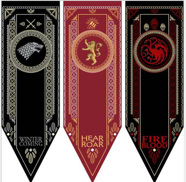 Adereços de Game of Thrones bandeiras de emblema, bandeira de decoração Stark Tully Targaryen Lannister O inverno está chegando sangue e fogo decoração caseira