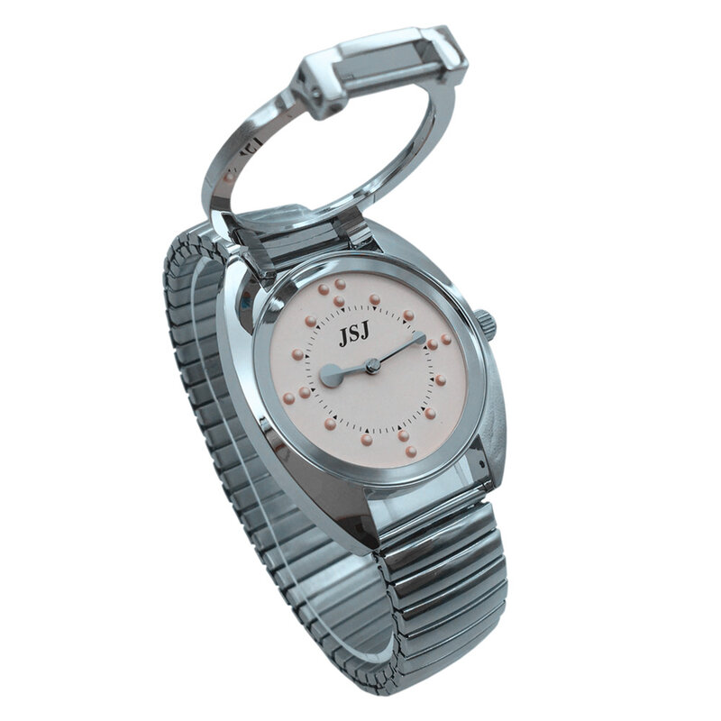 Женские тактильные часы с расширительным ремешком и розовым циферблатом