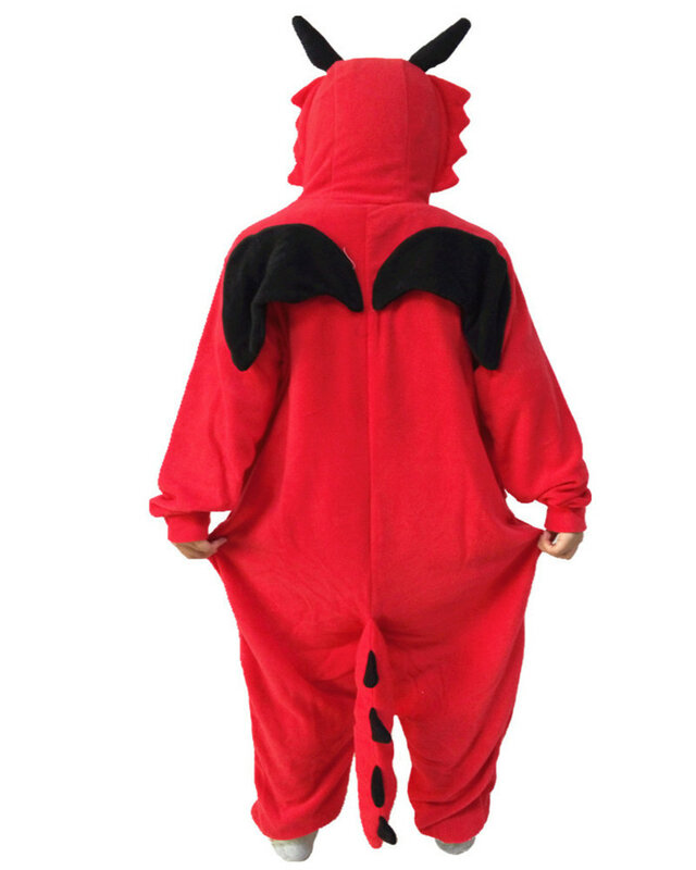 O novo dragão vermelho macacão lazer fantasia dos desenhos animados vestuário inverno animal pijamas inteiro vendas quentes meninas macacão pijamas tamanho S-XL
