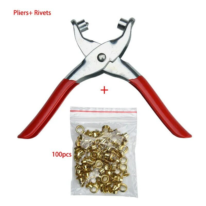 Rivet tools Eyelet pliers Hole Punch Pliers Hand Tool with Lock Catch 6 Inch and 100 Rivet for Punching Leather Belt