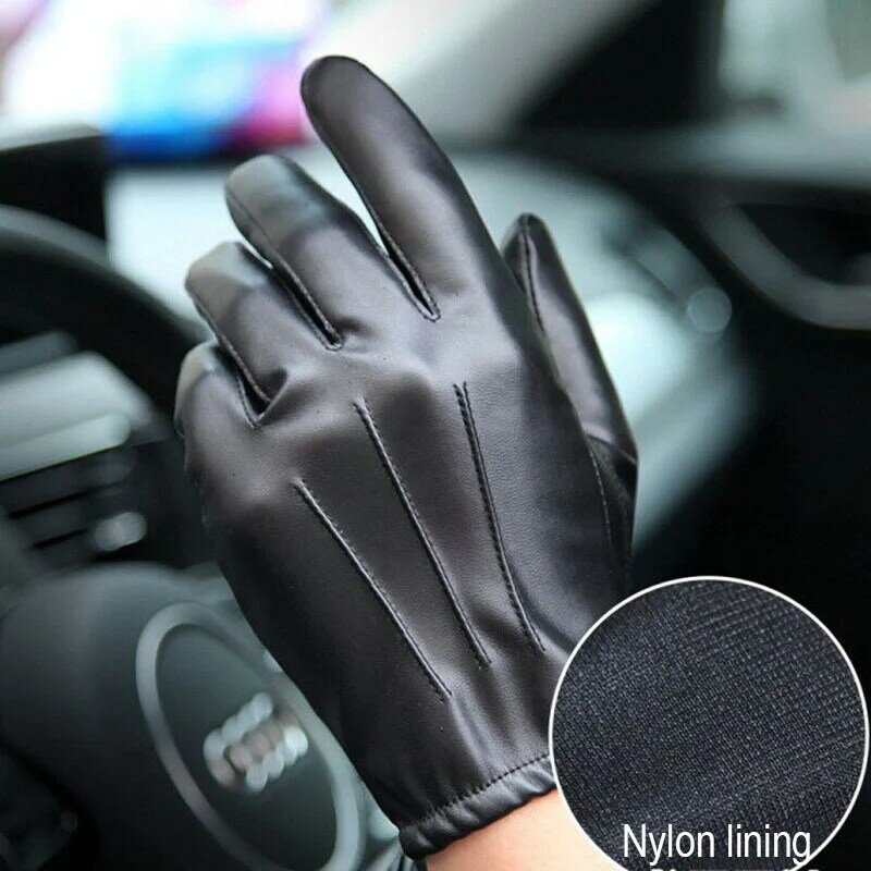 Guantes de cuero sintético para hombre, manoplas antideslizantes para conducción de motocicleta, con pantalla táctil completa, para otoño e invierno, PM014PN-5