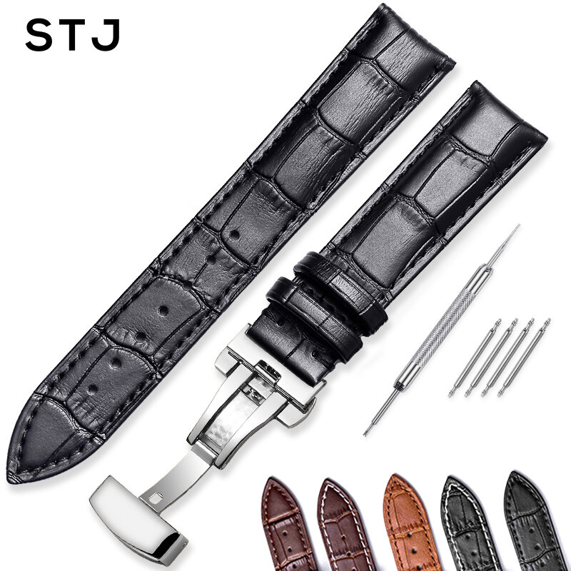 STJ Becerro de cuero genuino correa de reloj de 16mm, 18mm, mm 19mm 20mm 21mm 22mm 24mm correa de reloj de grano de cocodrilo para Tissot Seiko