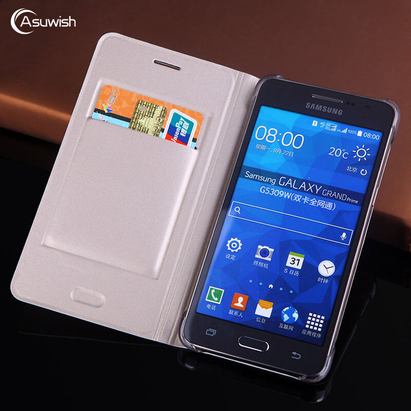 Funda de teléfono de cuero con tapa para Samsung Galaxy Grand Prime SM, G530, G530H, G531, G531H, G531F, SM-G530H, BILLETERA, tarjeta, 360