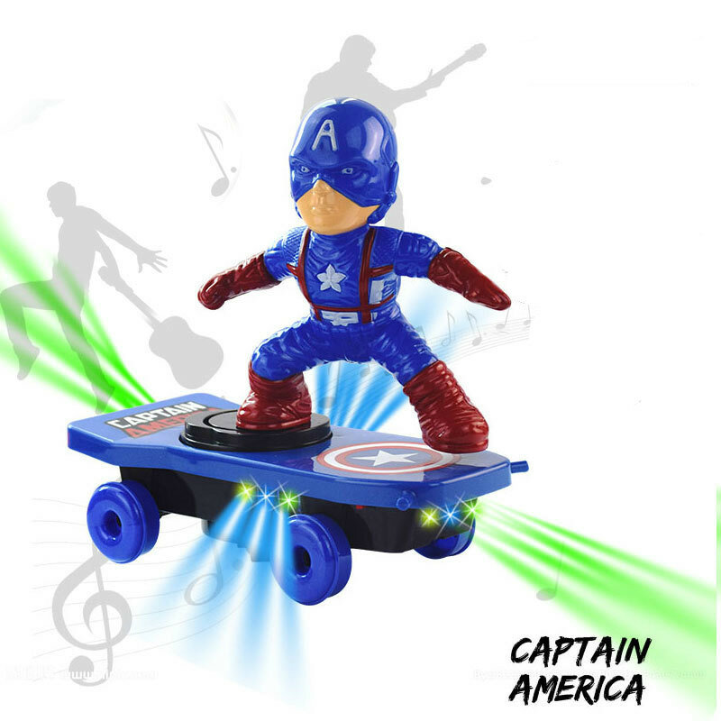 Crianças stunt scooter brinquedo homem de ferro capitão américa electronictoy figura ação dos desenhos animados com música luz
