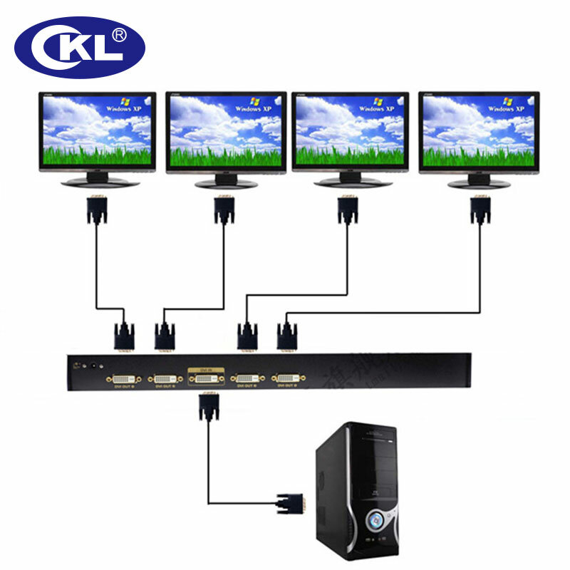 CKL 고품질 블랙 1x4 4 포트 DVI 분배기 다기능 지원 HDCP DDC DDC2 DDC2B 1920*1080 랙 마운트 금속 DVI-94E
