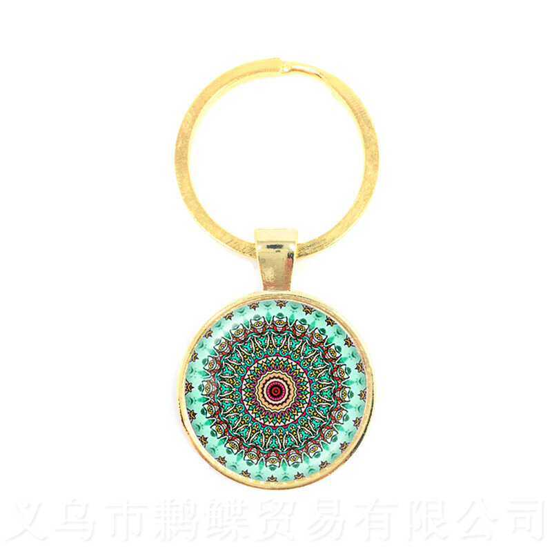 Omพวงกุญแจแก้วCabochon Mandala Keyแหวนพระพุทธศาสนาแก้วโดมHinduเครื่องประดับโยคะKeyผู้ถือศรีลังกาของขวัญ