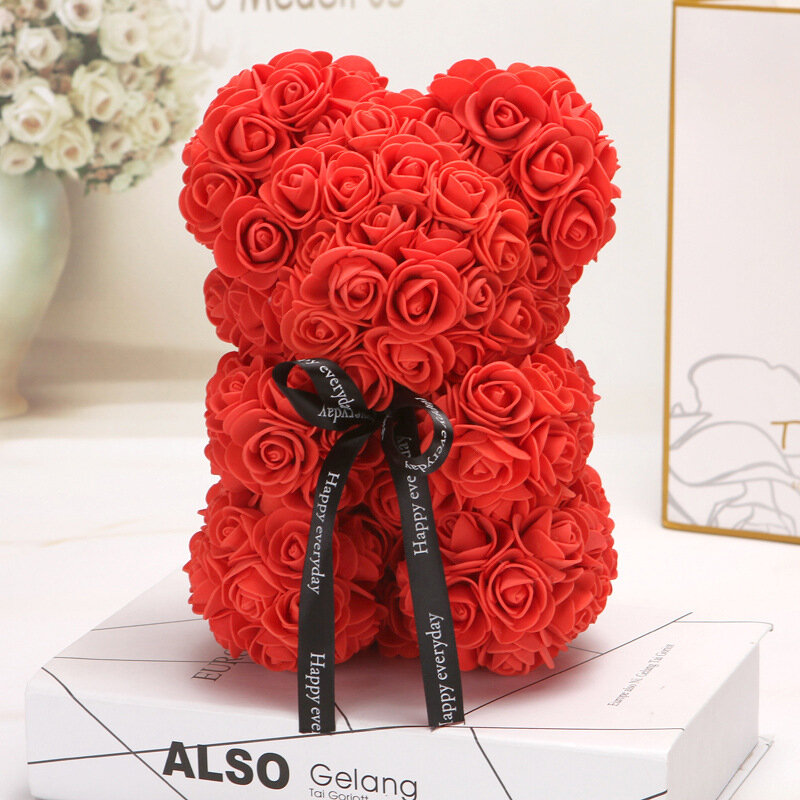 Bear of Rose Dolls PE Artificial Rose Handmade Romantic Love rose Flower Bear Toy Valentine's Day wedding Gift Drop Shipping