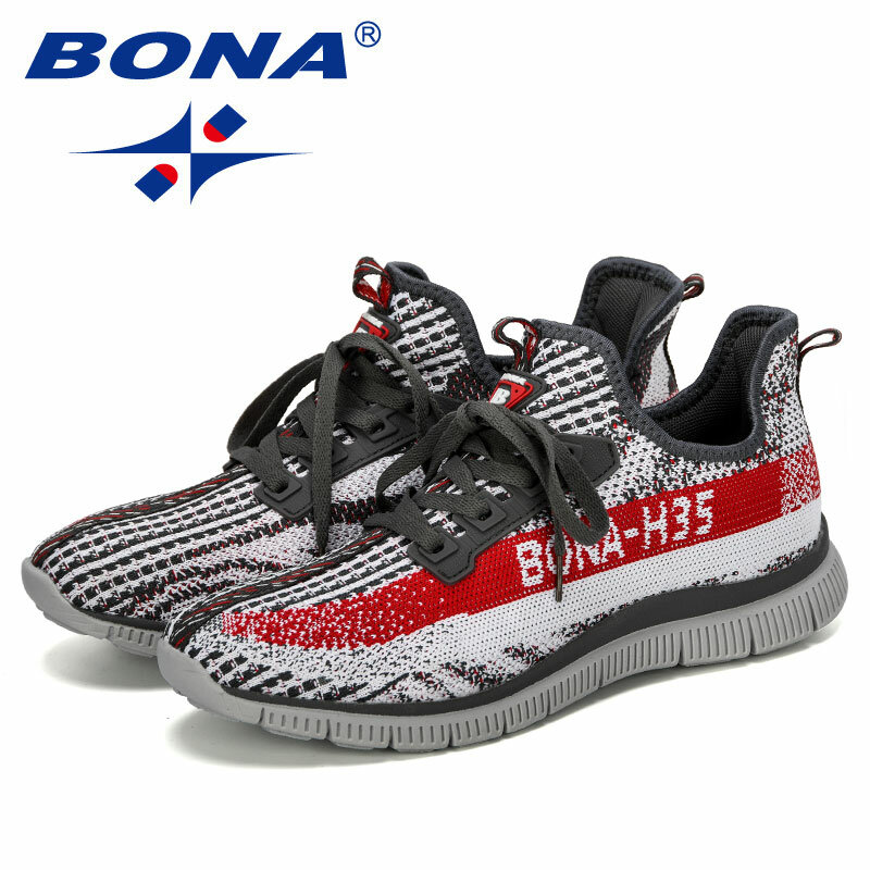 BONA 2019 ออกแบบใหม่รองเท้าผ้าใบBreathableลำลองลื่นผู้ชายVulcanizeรองเท้าชายตาข่ายรองเท้าสวมใส่tenis Masculino
