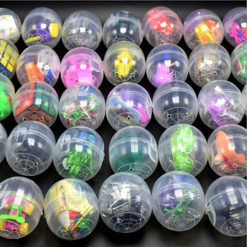 Cápsulas Siamesas de plástico transparente, bolas de juguete con diferentes juguetes, mezcla de Ramdom para máquina expendedora, 47mm x 55mm, 10 unidades por paquete