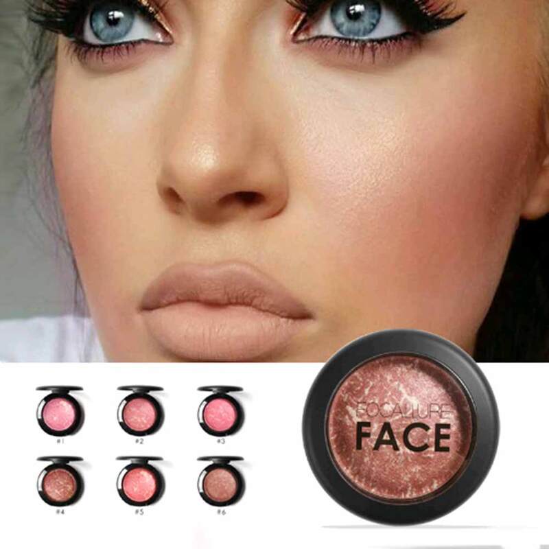 FOCALLURE Natural Face Pressed Blush Makeup Baked Blush Palette Baked Cheek Colors Cosmetic Face Shadow Press Powder