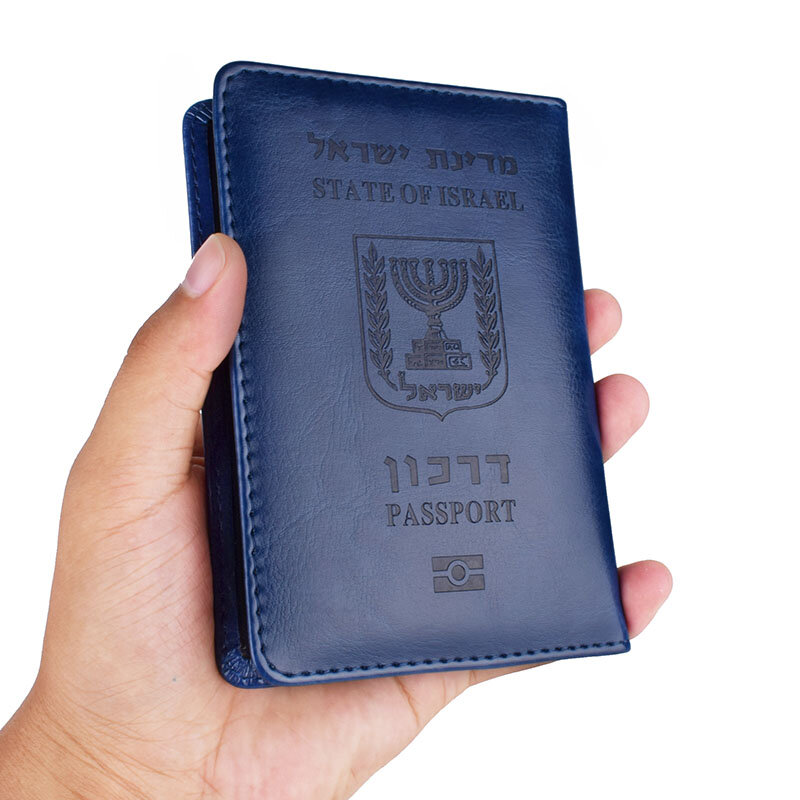 Podróżna okładka na paszport ze skóry ekologicznej Izrael Lewy otwarty futerał Portfel Mężczyźni Kobiety Izrael Etui ochronne na karty kredytowe