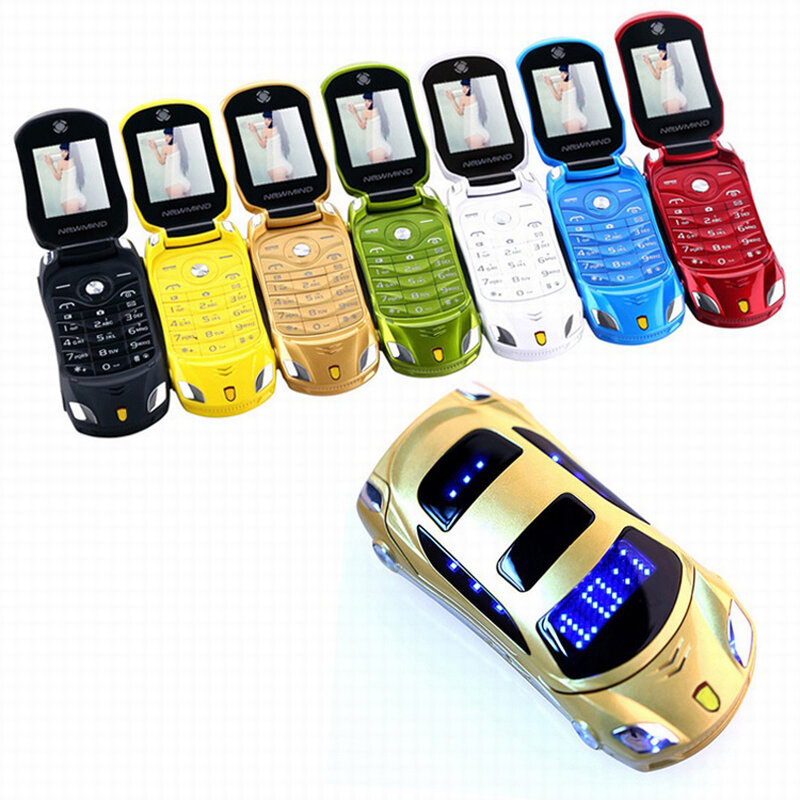 Newmind Flip Kleine Kinderen Mobiele Telefoon Car Vorm MP3 MP4 Fm Radio Sms Mms Camera Zaklamp Dual Sim Card Mini Mobiele telefoon