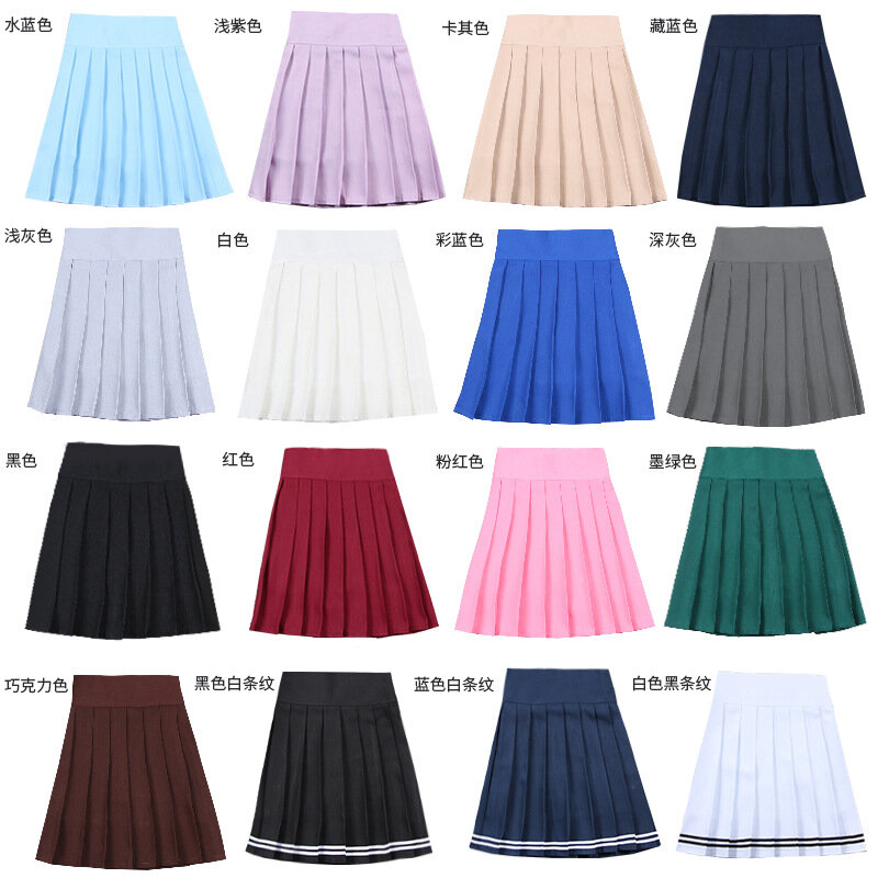2021 New Spring Women Cosplay Pleated Skirt Zipper Elastic Band Girl School Uniform Skirt Solid High Waist Skirt Mini Skirts