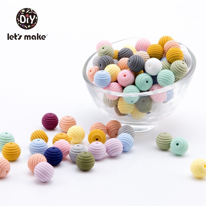 Let's make Silicone Beads Teethers 15mm 20pcs DIY Threaded Silica Beads BPA Free 4-6 Months Spiral Food Grade Silicone Teething