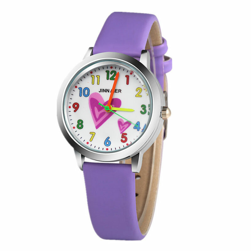 Relojes موضة تصميم الكرتون على شكل قلب لطيف للأطفال ساعة طالب أطفال بنات ساعة عادية كوارتز سيدة ساعة اليد