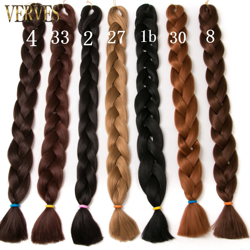 VERVES włosy plecione długi 100 cm złożony syntetyczne warkocze Jumbo 165 g/sztuka brązowy czarny różowy czysty kolor warkocz przedłużanie włosów