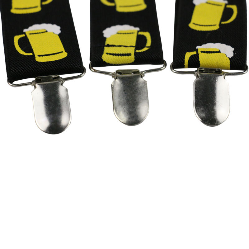 2019 New 3.5cm Wide Black Yellow Beer Cup Print Unisex Clip-on Suspenders For Women Men Elastic Y-Shape Back Brace