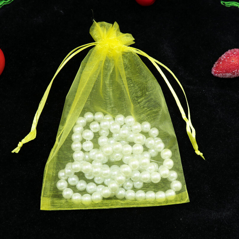Sacolas de organza amarelas para presente, 500 pçs, 5x7cm, para casamento, natal, para embalagem de joias, podem personalizar logotipo, sacos de presente
