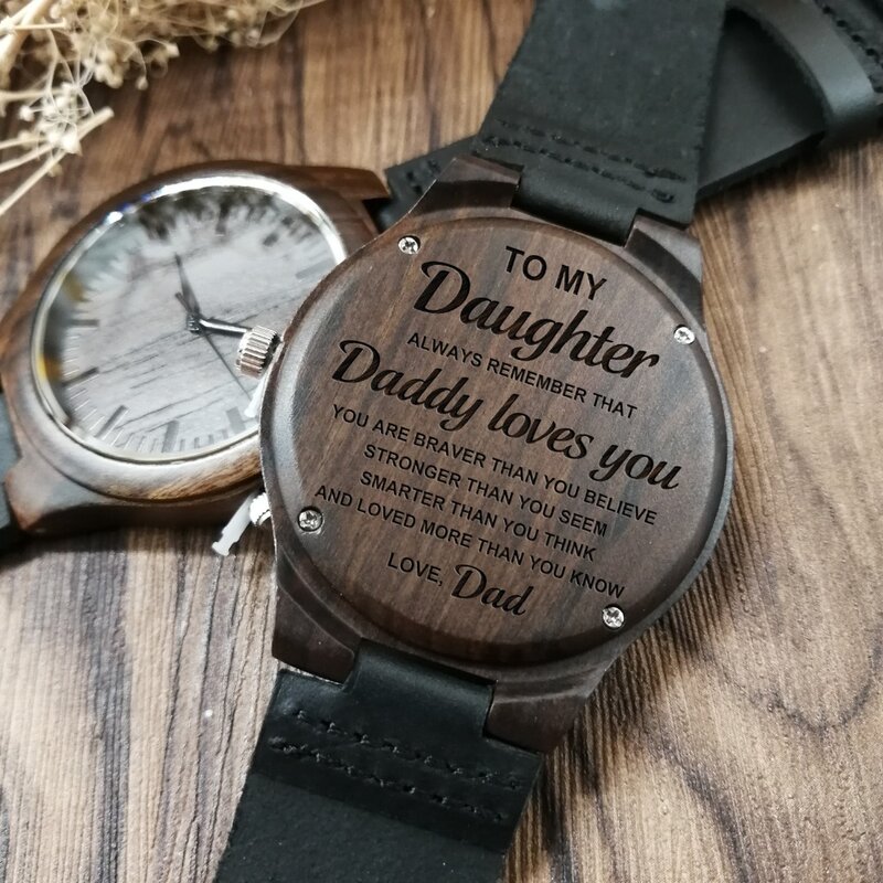 Do mojej córki tatuś kocha cię grawerowany drewniany zegarek