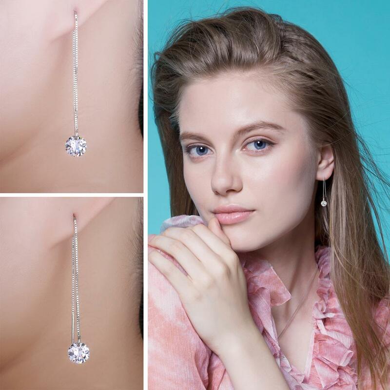 JewelryPalace-925 스털링 실버 귀걸이, 큐빅 지르코니아 시뮬레이션 다이아몬드 롱 드롭 댕글 스레드 여성용 귀걸이, 소녀 2020