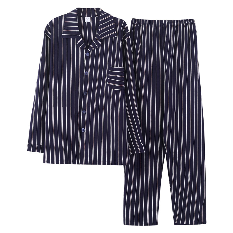Pijamas masculinos primavera e outono pijamas de algodão listrado pijamas de manga comprida pijamas casuais conjunto de pijama para homens grandes jardas M-3XL