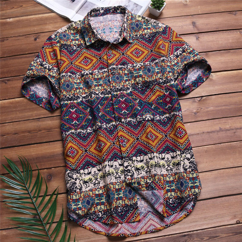 Faousha Mens Shirt Summer Brand Clothing Casual Fashion Short Sleeve Button Down Shirts Loose Cotton Camiseta Masculina