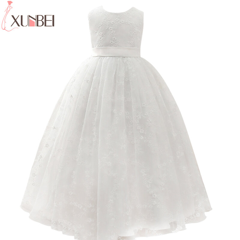 3-12 Years Ball Gown Lace Flower Girl Dresses Knee-Length Embroidery Flowers O-Neck Wedding Party Costume Kids Clothing Casual