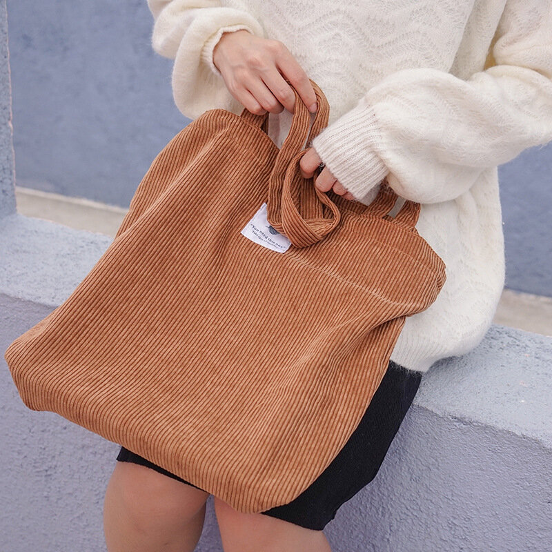 Женская Вельветовая сумка для шоппинга, тканевая сумка на плечо, Экологичная сумка для хранения, многоразовая складная сумка из экоткани, с...