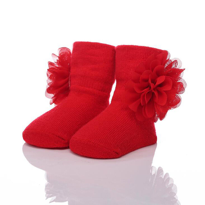 Mode bloemen baby katoenen sokken chiffon bloem meisjes sokken