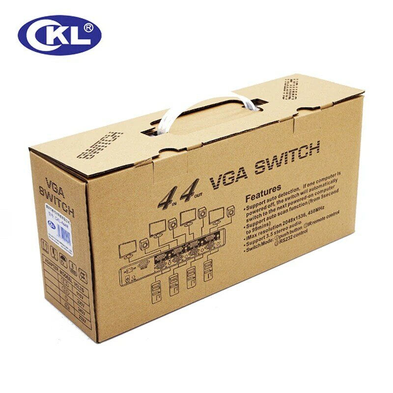 Boîte de répartiteur de commutateur VGA haut de gamme, avec audio 4 entrées 4 sorties CKL-444R x 2048 1536 MHz pour moniteur PC avec télécommande IR, commande rs-232, 450