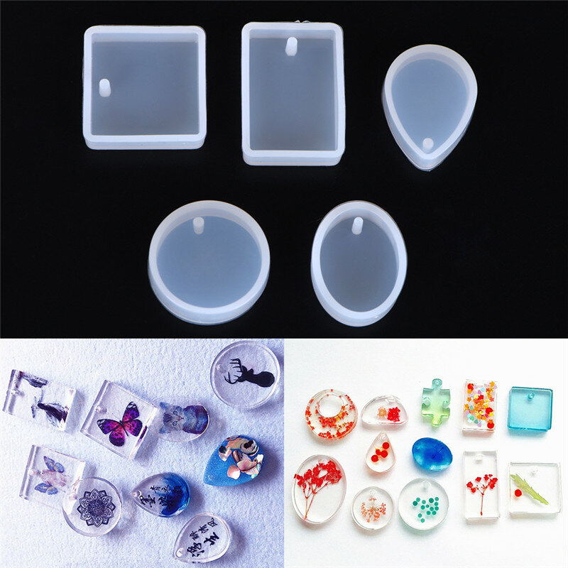 Shapes Silicone Moulds Charm Pendant With Hanging Hole DIY Molds Jewelry Making Tools 5 Pcs