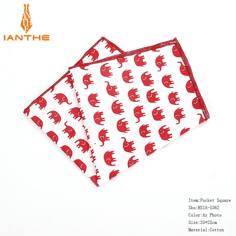Mouchoir de poche carré pour homme, serviette de poitrine, 100% coton, motifs d'animaux, 25x25cm