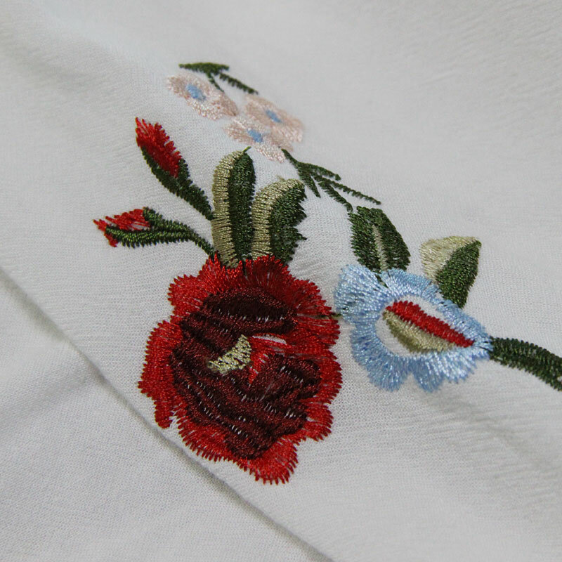 Yuzi.may Boho – blouse en coton pour femme, blouse blanche, col rond, manches évasées, broderie florale, à la mode, 2018, B9260
