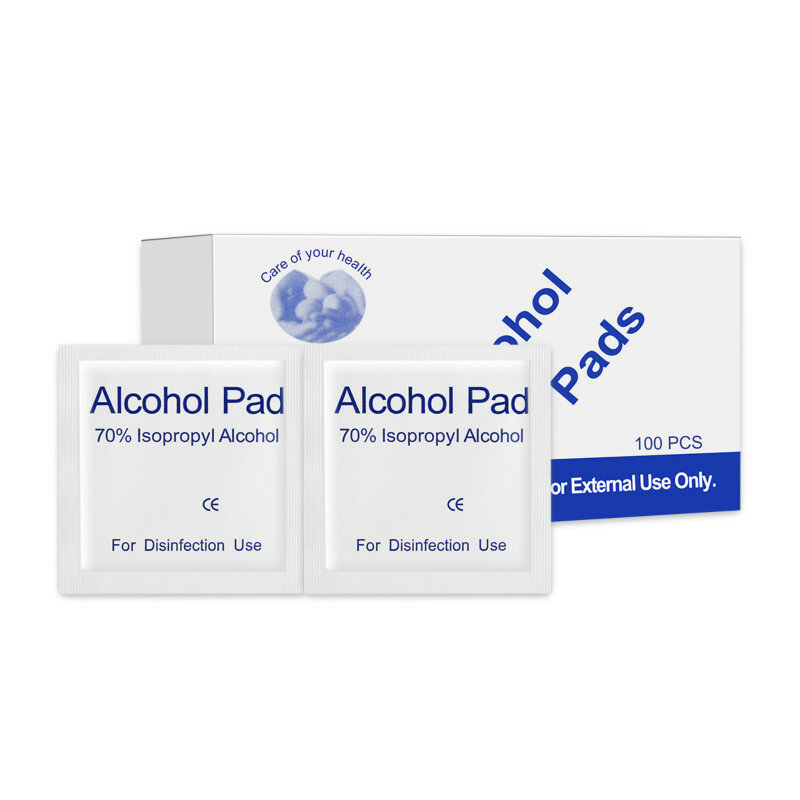 100 Buah/Boks Bantalan Alkohol Bedah Steril Pel Portabel Pembersih Kulit Antiseptik untuk Produk Pembersih Tato