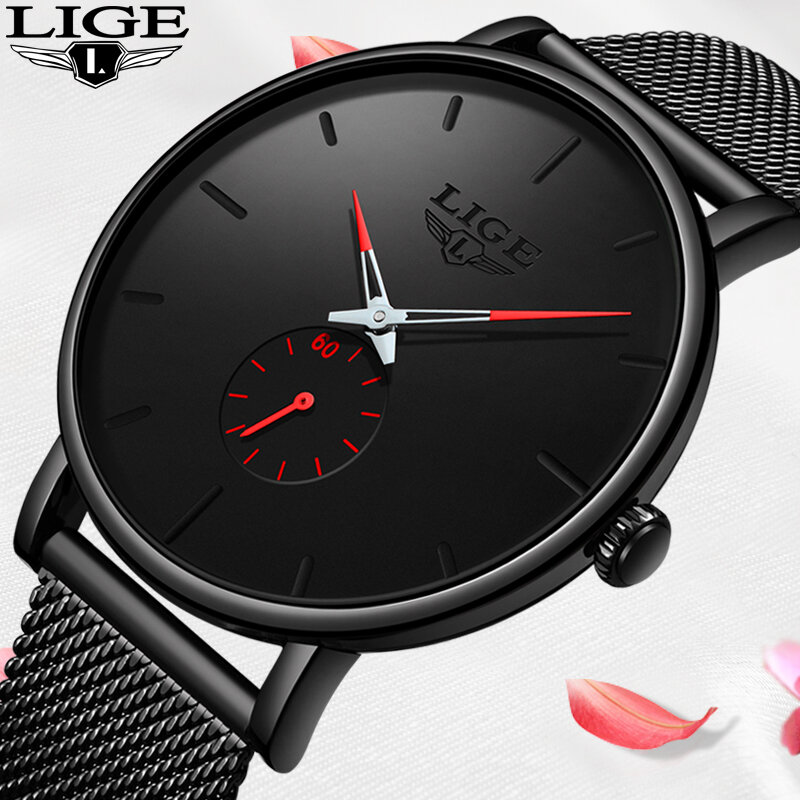 Nuevo reloj LIGE para mujer, de lujo, resistente al agua, de malla fina, con movimiento de cuarzo japonés, reloj de acero inoxidable de alta calidad