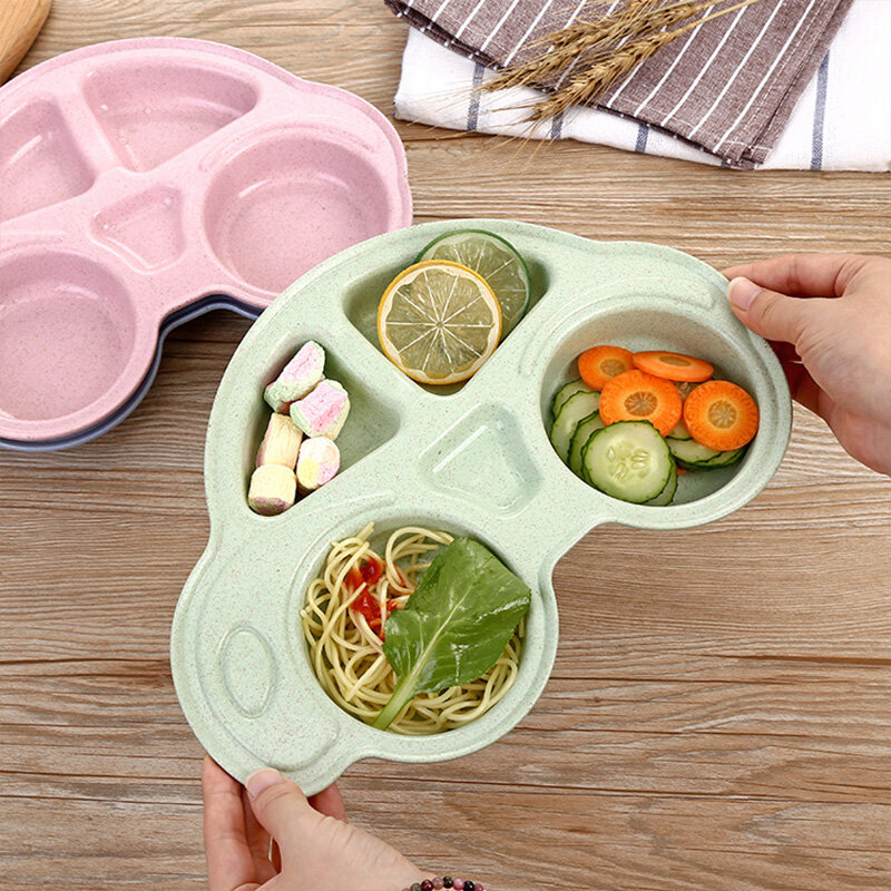 Baby Bowls Plate Tableware Infant Bamboo Feeding Bowl Cute Cartoon Car Kids Food Placemat Dishes Children Eating Training Plate