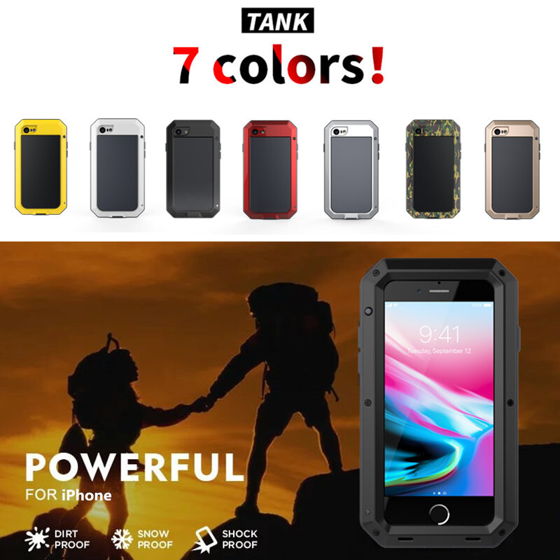 Nặng Doom Giáp Kim Loại Nhôm Dẻo Chống Sốc Cho iPhone 14 Pro Max 13 12 11 XS XR 8 7 6 SE 2020 360 Bảo Vệ Nắp Lưng Điện Thoại