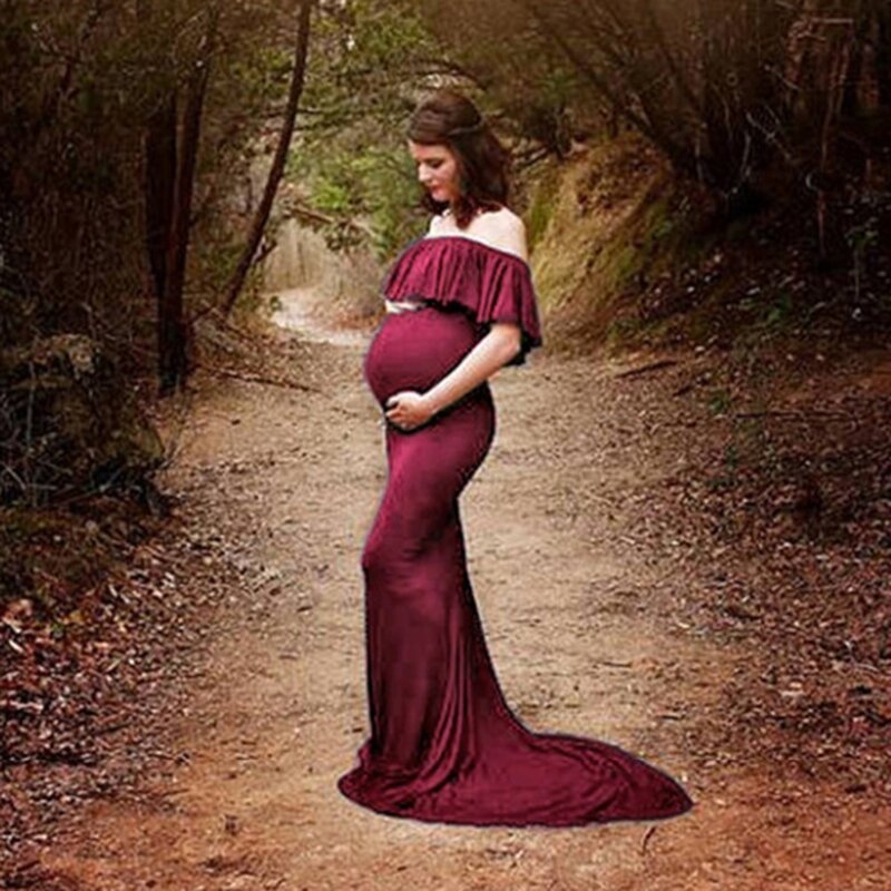 2019Maternity Dresses For Photo Shooting Ruffle Collar Dress Maternity Photography Props Pregnancy Dress Maternity Grown