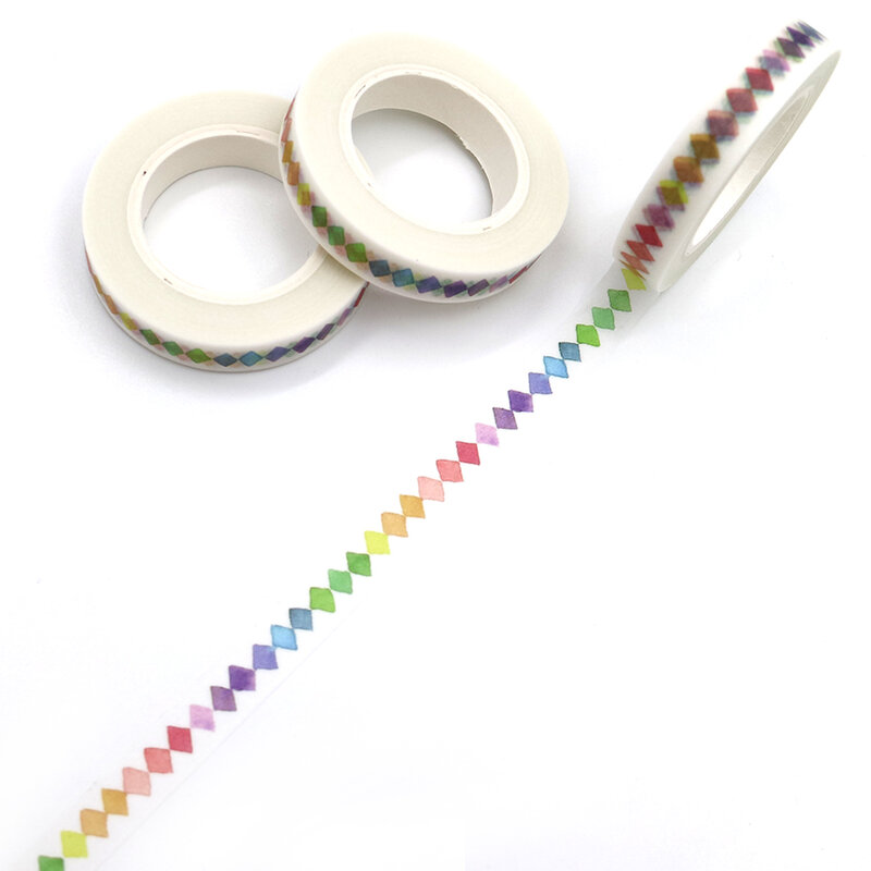Cinta Washi creativa a cuadros de arcoíris, 1 piezas, decorativa, papel de Color, cinta adhesiva para oficina, 10m X 8mm
