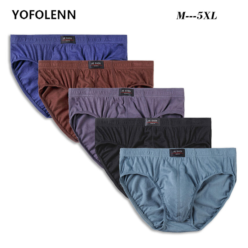 Roupa interior de algodão confortável masculina, cuecas macias, shorts sólidos, calcinha sexy gay, 5 peças por lote