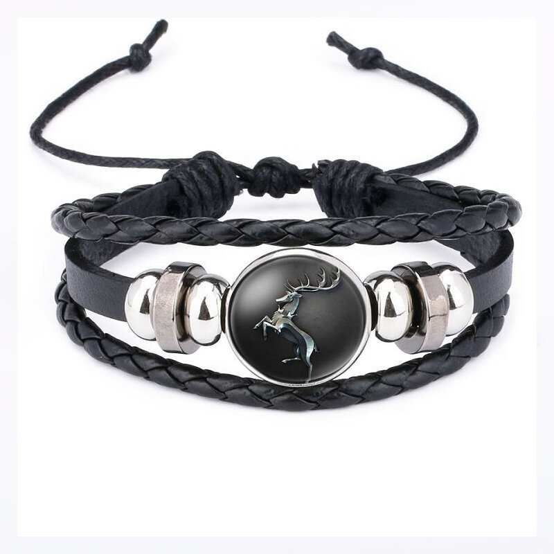 Game of Throne Bracelet Cosplay Prop Jewelry accessories Badge 9 Family Logo Bangle Black Gem Leather Hand Chain